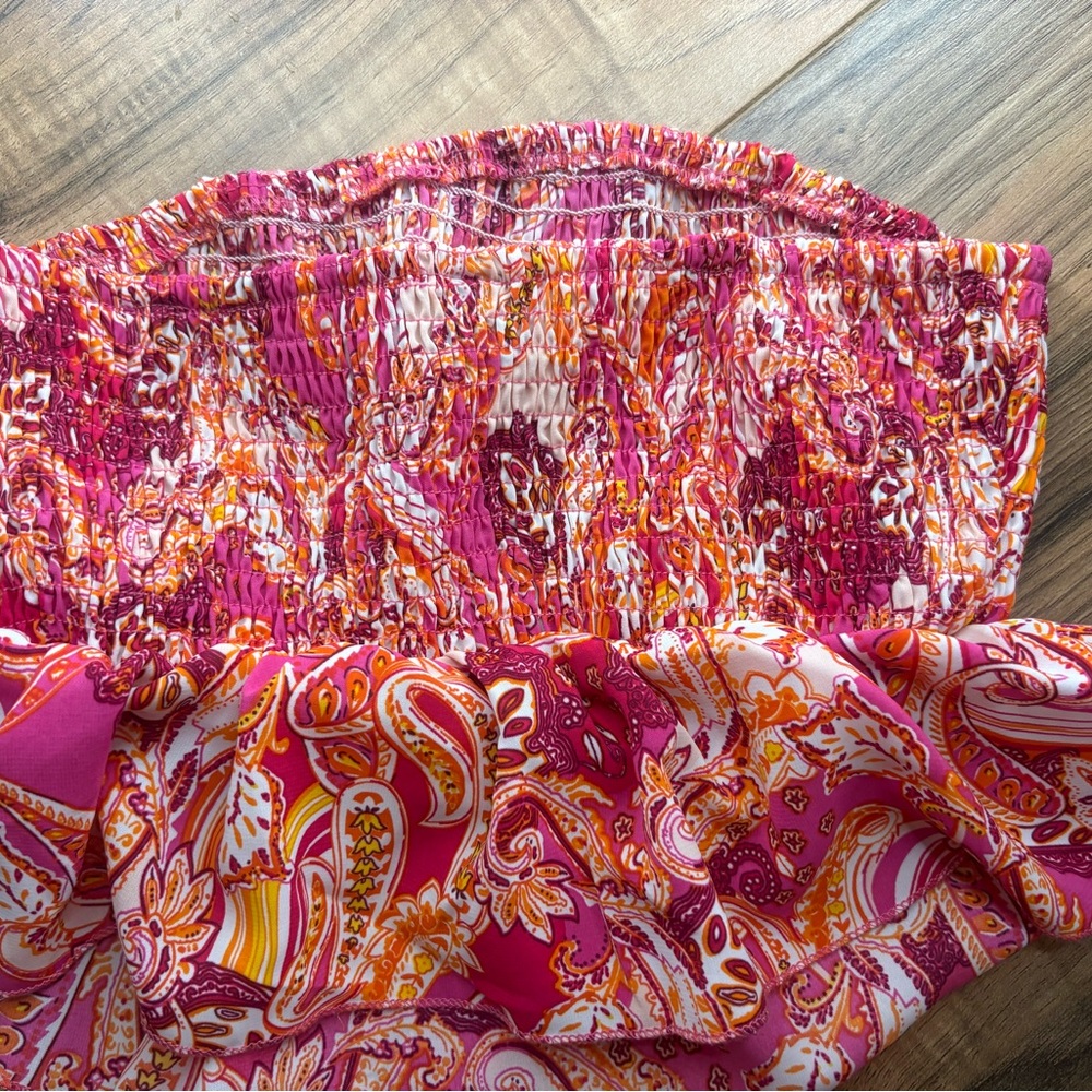 Pink and Orange Paisley Smocked Top